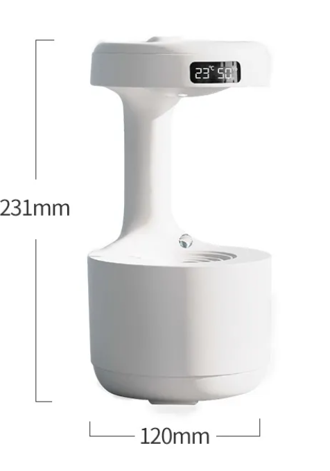 Anti-Gravity Humidifier with Clock & Aroma Diffuser–Silent Air Moisturiser for Home & Office