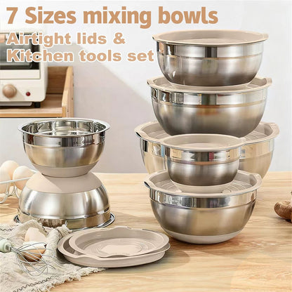 Premium Stainless Steel Mixing Bowl Set–Non-Slip Kitchen Prep Bowls with Lids
