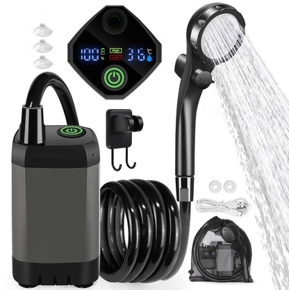 Portable Rechargeable Camping Shower–High-Pressure Outdoor Shower With Digital Temperature Display