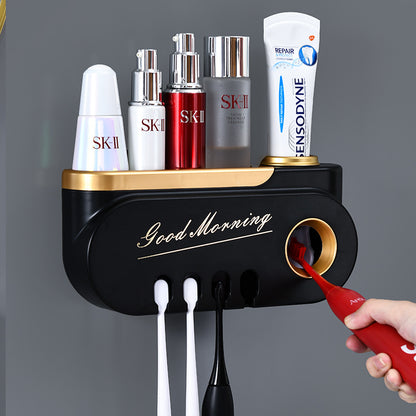 Luxury Toothbrush Holder with Toothpaste Dispenser-Wall Mounted Bathroom Organiser-Automatic Toothpaste Squeezer Set