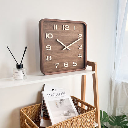 Solid Walnut Wood Wall Clock–Silent Japanese Minimalist Wooden Clock for Living Room, Bedroom & Office