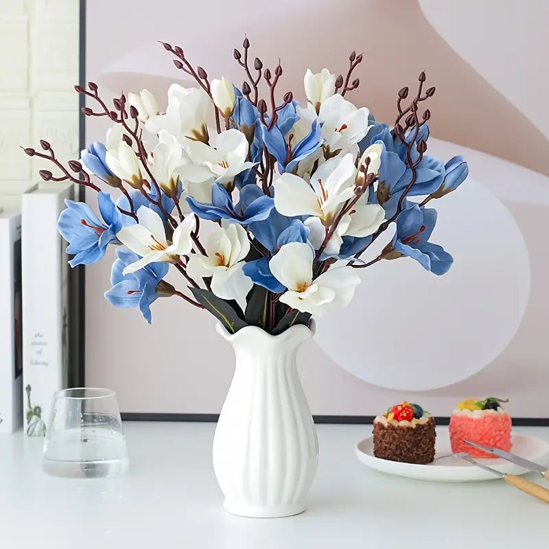 Artificial Magnolia Silk Flower Bouquet–Luxury Faux Floral Arrangement for Home & Wedding Décor