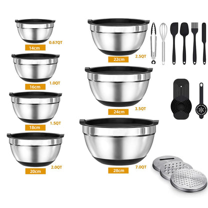 Premium Stainless Steel Mixing Bowl Set–Non-Slip Kitchen Prep Bowls with Lids