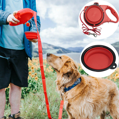 Portable Dog Water Bottle & Leash Set–All-In-One Travel Hydration & Feeding Solution