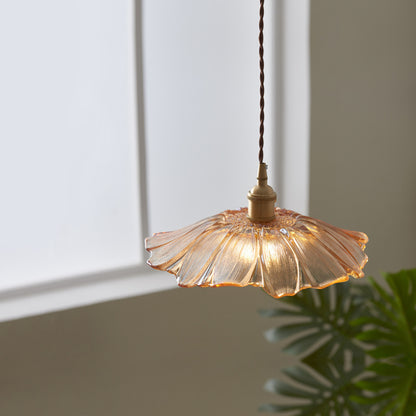 Modern Glass Pendant Light - Nordic Copper Lotus LED Hanging Ceiling Light