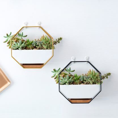 Nordic Ceramic Wall Planter–Modern Geometric Hanging Plant Pot With Bamboo Stand