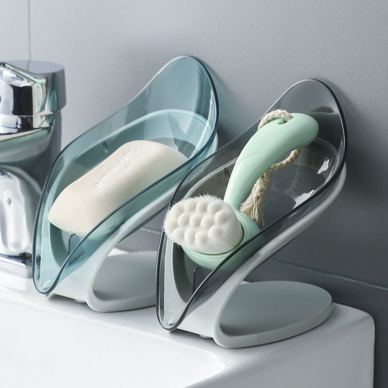 Leaf Soap Holder with Drain-Self Draining Suction Cup Soap Dish-Bathroom Sink Soap Saver Tray