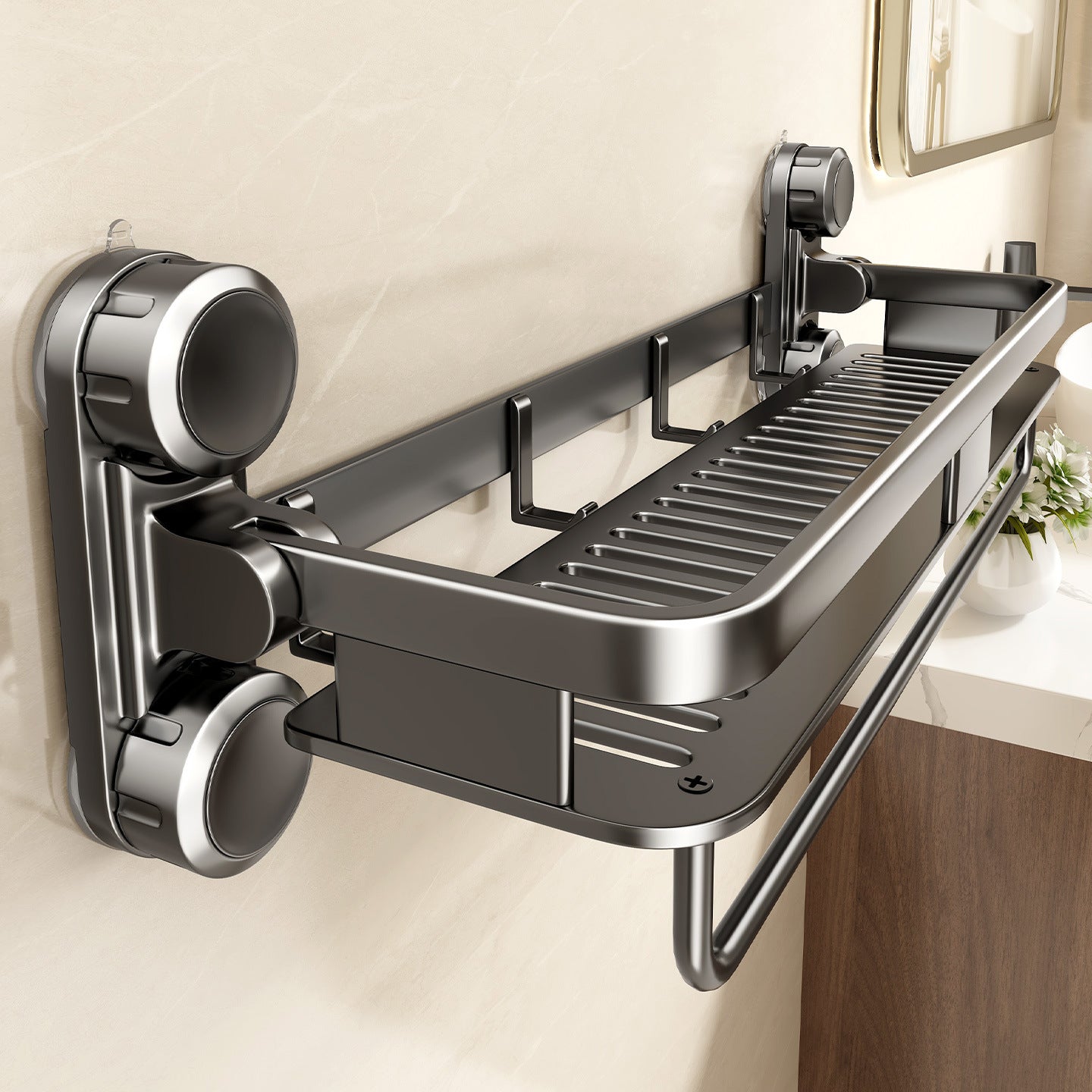 No-Drill Heavy Duty Bathroom Shower Shelf – Suction Cup Storage Rack