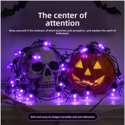 LED Purple Spider String Lights – Halloween Spider Decoration