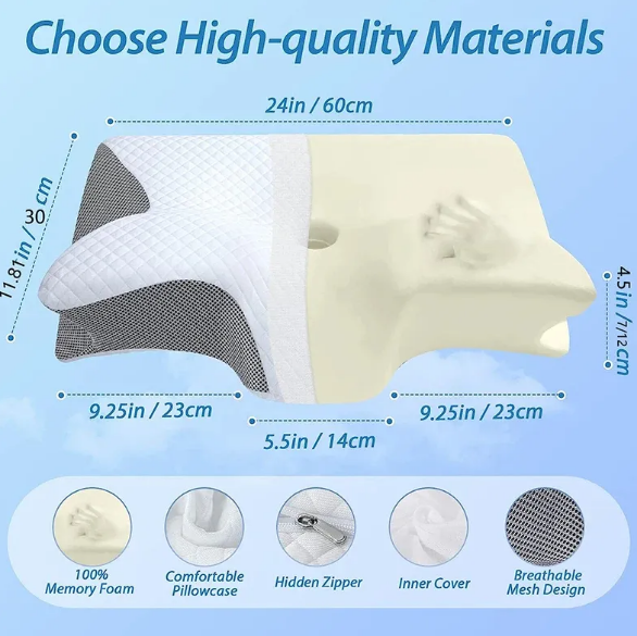 2-in-1 Ergonomic Contour Pillow–Orthopedic Neck Support Memory Cotton Pillow for Side & Back Sleepers
