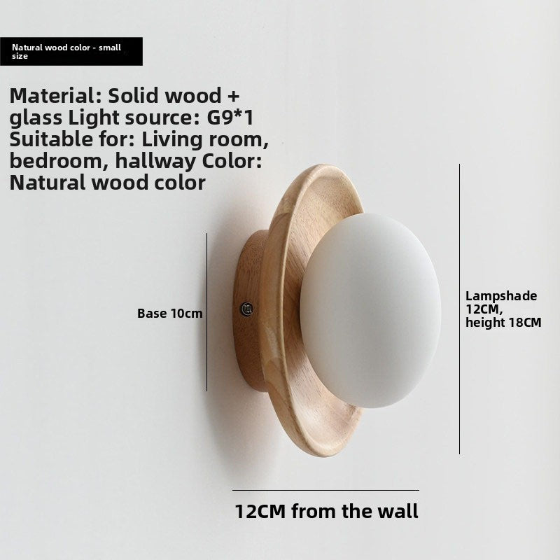 Japanese Natural & Walnut Wall Light - Vintage Wood & Glass LED Bedside Wall Lamp