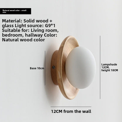 Japanese Natural & Walnut Wall Light - Vintage Wood & Glass LED Bedside Wall Lamp
