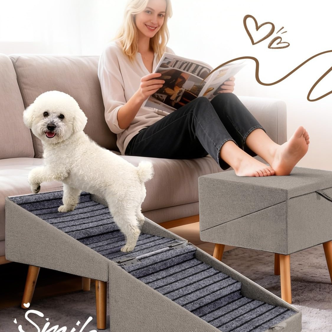 Foldable Wooden Pet Stairs–2-in-1 Pet Step Stool For Dogs & Cats