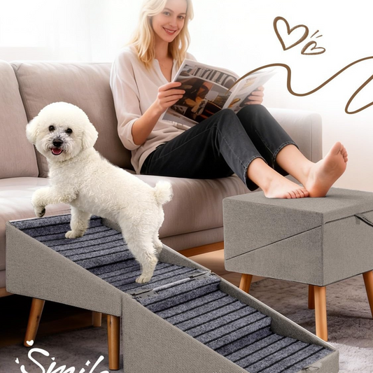 Foldable Wooden Pet Stairs–2-in-1 Pet Step Stool For Dogs & Cats