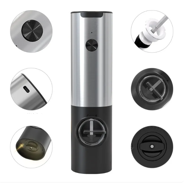 USB Rechargeable Electric Pepper Grinder–Automatic Salt & Pepper Mill, Adjustable Spice Grinder with LED Light, Modern Kitchen Tool