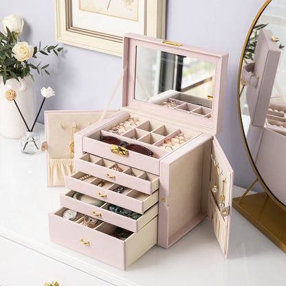Luxury Leather Jewelry Storage Box–Large Capacity Jewellery, Watch & Cosmetic Organiser Case (Multi-Compartment)