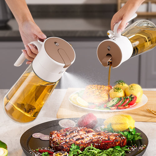 2-in-1 Glass Oil Sprayer & Pourer - 550ml Cooking Oil Dispenser Bottle