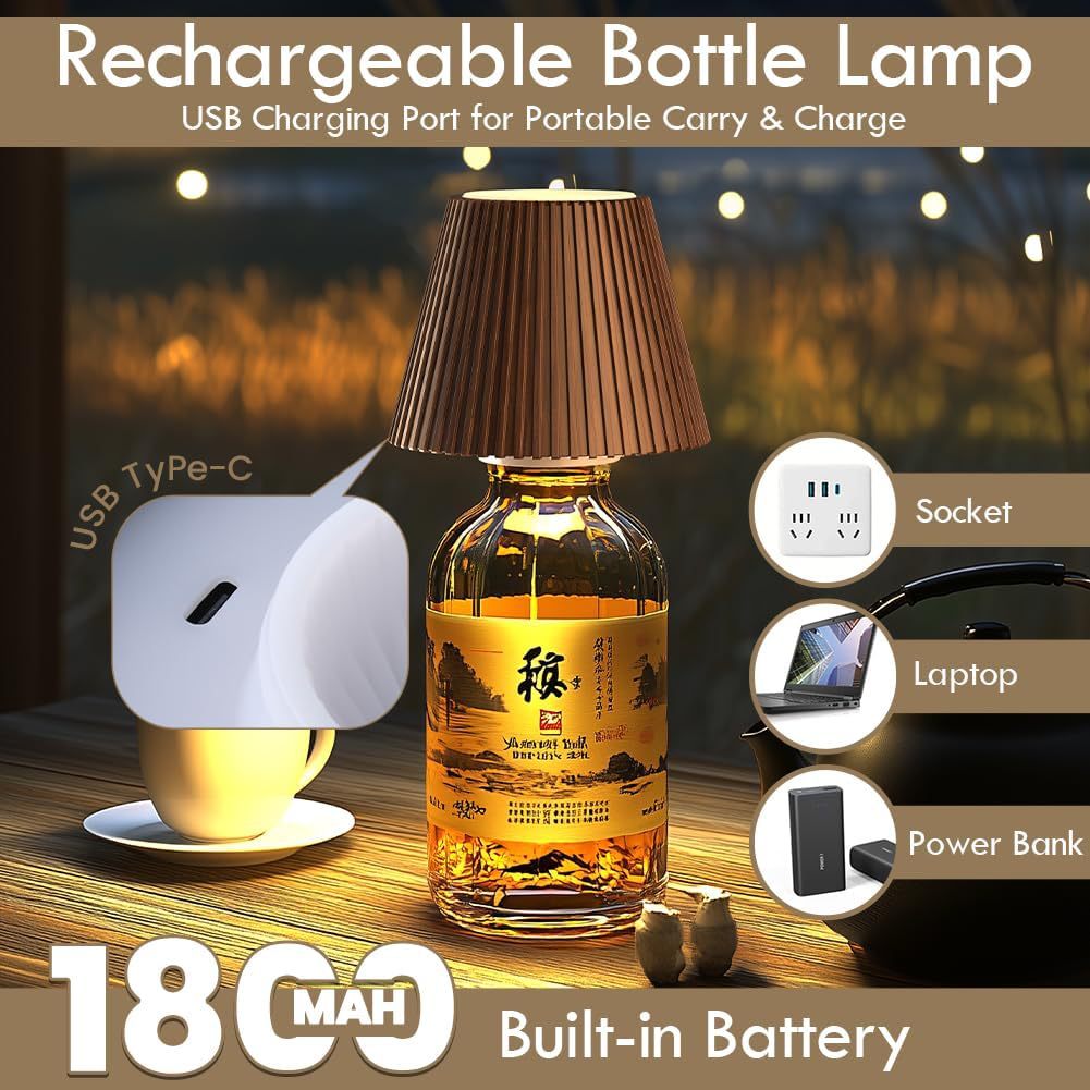 Rechargeable Wine Bottle Table Lamp–Touch Dimmable LED Ambient Light