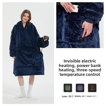 USB Heated Hooded Blanket - Oversized Double-Layer Flannel Wearable Blanket for Winter & Cosy Lounging