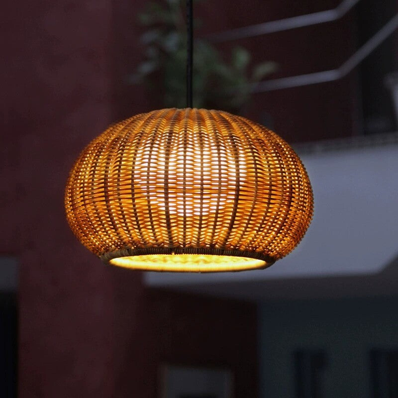 Outdoor Bamboo Rattan Pendant Light - Waterproof Japanese Style Garden Chandelier for Patio, Courtyard & Outdoor Dining