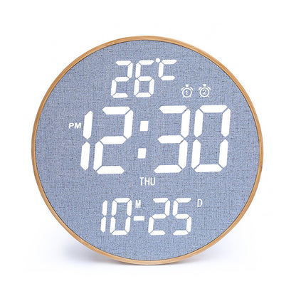 12 Inch Bamboo LED Digital Wall Clock - Remote Control Calendar, Temperature & Alarm Display