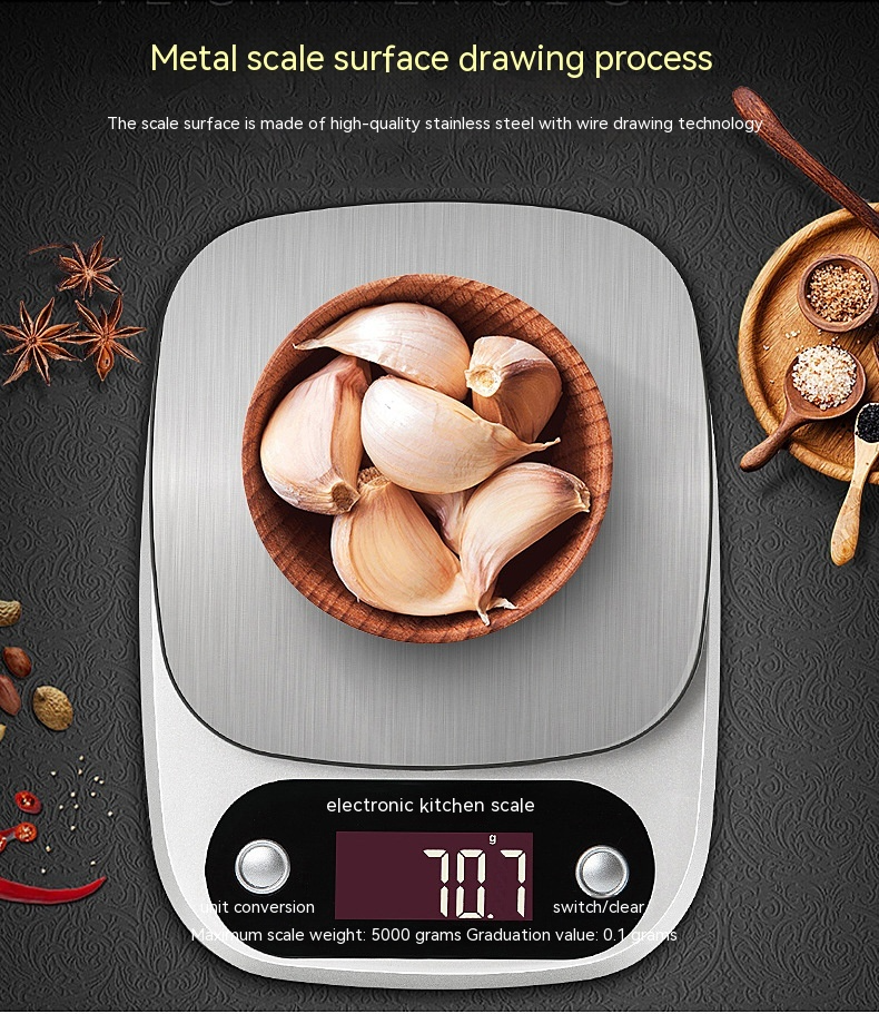 Digital Kitchen Scale Stainless Steel–High Precision Food Scale for Cooking, Baking & Portion Control, Compact Electronic Scale