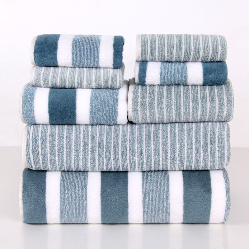 8 Piece Coral Fleece Towel Set - Thick Soft Absorbent Bath, Hand & Face Towels