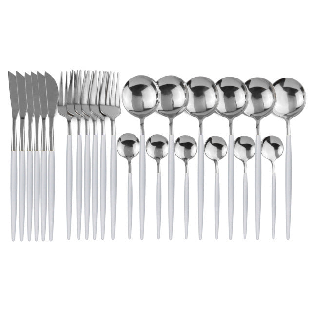 24-Piece Stainless Steel Cutlery Set–Mirror Finish Luxury Flatware Set, Modern Dining Tableware for Home & Kitchen