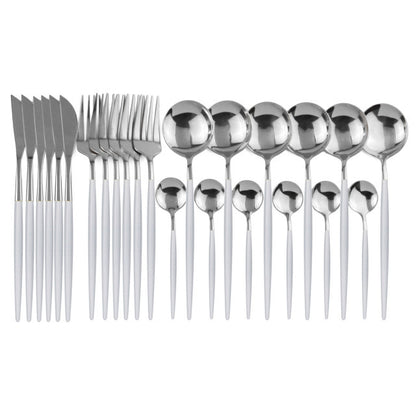 24-Piece Stainless Steel Cutlery Set–Mirror Finish Luxury Flatware Set, Modern Dining Tableware for Home & Kitchen