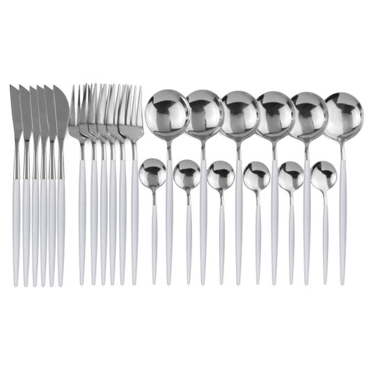 24-Piece Stainless Steel Cutlery Set–Mirror Finish Luxury Flatware Set, Modern Dining Tableware for Home & Kitchen