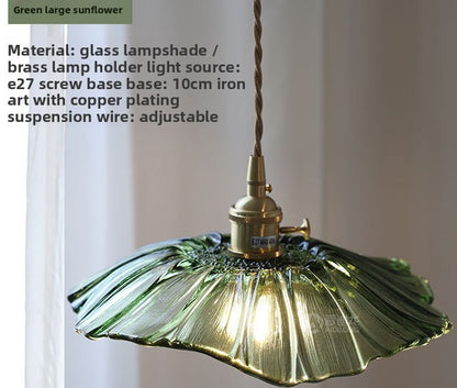 Modern Glass Pendant Light - Nordic Copper Lotus LED Hanging Ceiling Light