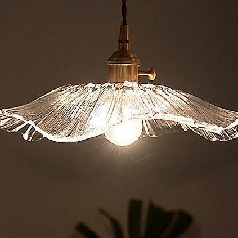 Modern Glass Pendant Light - Nordic Copper Lotus LED Hanging Ceiling Light