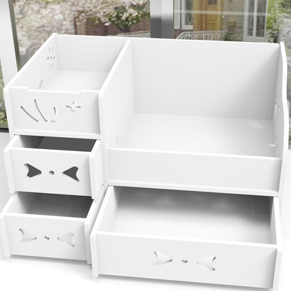 White Wood Desk Organiser-Bathroom Vanity Storage Organiser-Makeup & Toiletry Storage Box