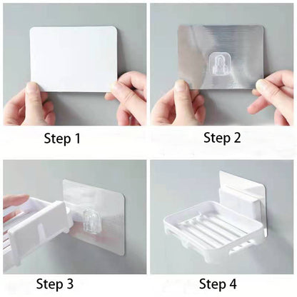 Wall Mounted Soap Dish Holder-Drainage Soap Storage Box-No Drill Bathroom & Kitchen Soap Tray Organiser