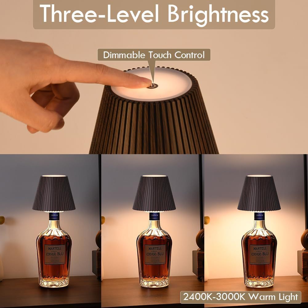 Rechargeable Wine Bottle Table Lamp–Touch Dimmable LED Ambient Light