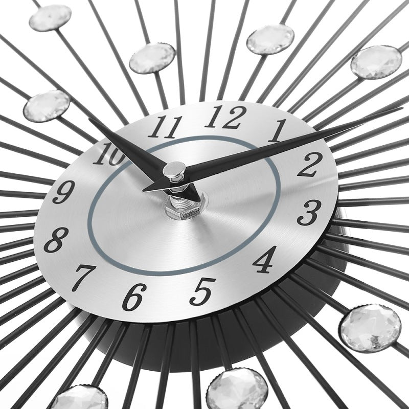 Crystal Silver Iron Wall Clock–Modern Decorative Quartz Wall Clock for Living Room, Bedroom & Office