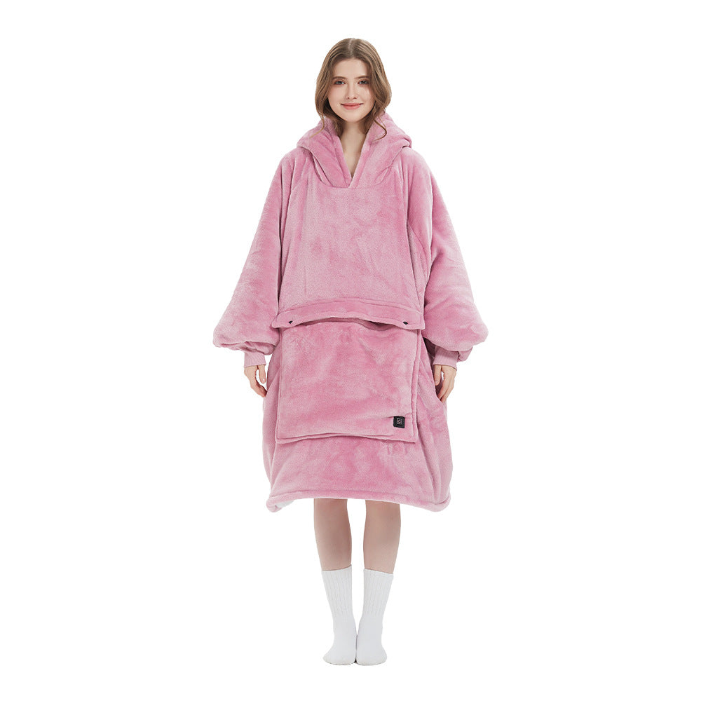 USB Heated Hooded Blanket - Oversized Double-Layer Flannel Wearable Blanket for Winter & Cosy Lounging