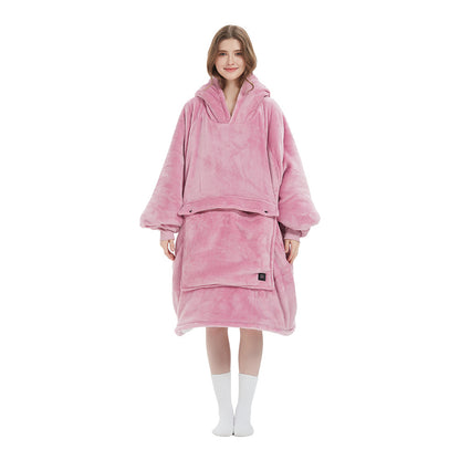 USB Heated Hooded Blanket - Oversized Double-Layer Flannel Wearable Blanket for Winter & Cosy Lounging