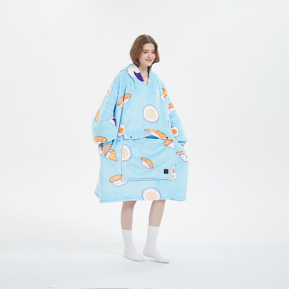 USB Heated Hooded Blanket - Oversized Double-Layer Flannel Wearable Blanket for Winter & Cosy Lounging
