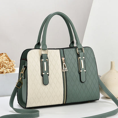 Large Capacity Colour Block Shoulder Bag–Stylish Women's PU Leather Handbag