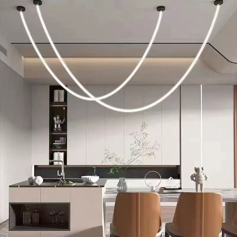 Modern LED Linear Chandelier - Minimalist Hanging Pendant Light with 3 Colour Lighting for Dining Room & Living Room
