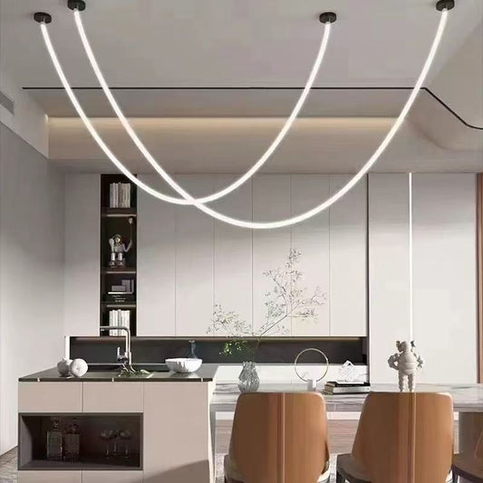 Modern LED Linear Chandelier - Minimalist Hanging Pendant Light with 3 Colour Lighting for Dining Room & Living Room
