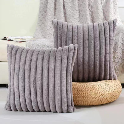 Plush Faux Fur Cushion Cover–Soft Rabbit Fur Pillowcase 45x45cm, Decorative Throw Pillow Cover for Home Décor