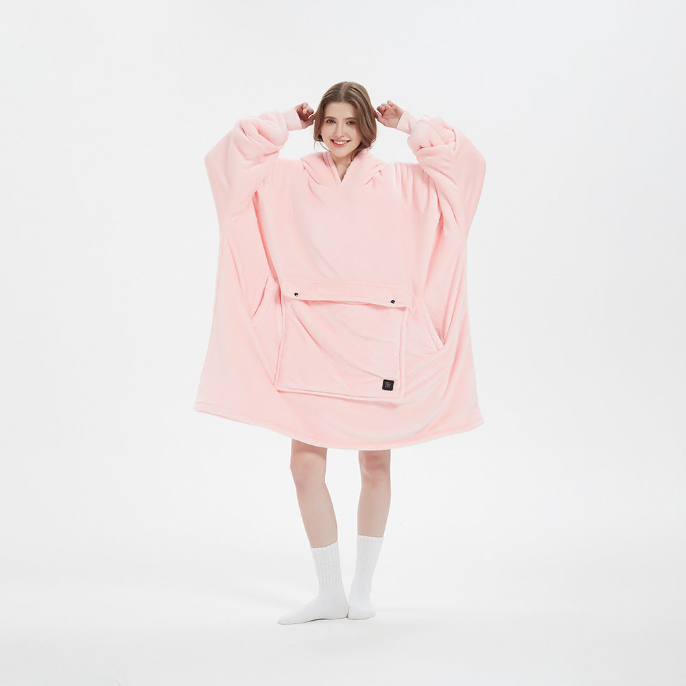 USB Heated Hooded Blanket - Oversized Double-Layer Flannel Wearable Blanket for Winter & Cosy Lounging