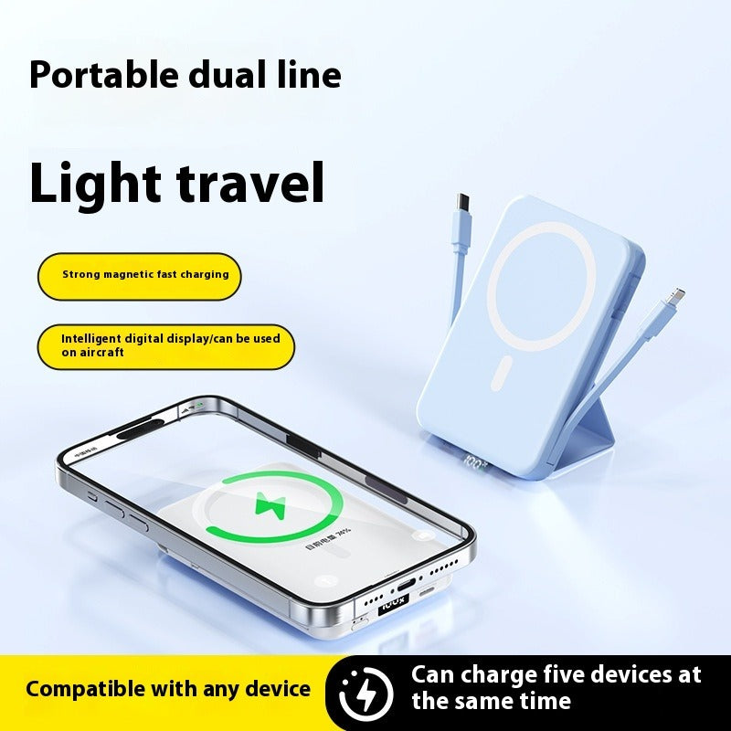 10000mAh Magnetic Wireless Power Bank–Fast Charging Portable Charger with Built-In Cable