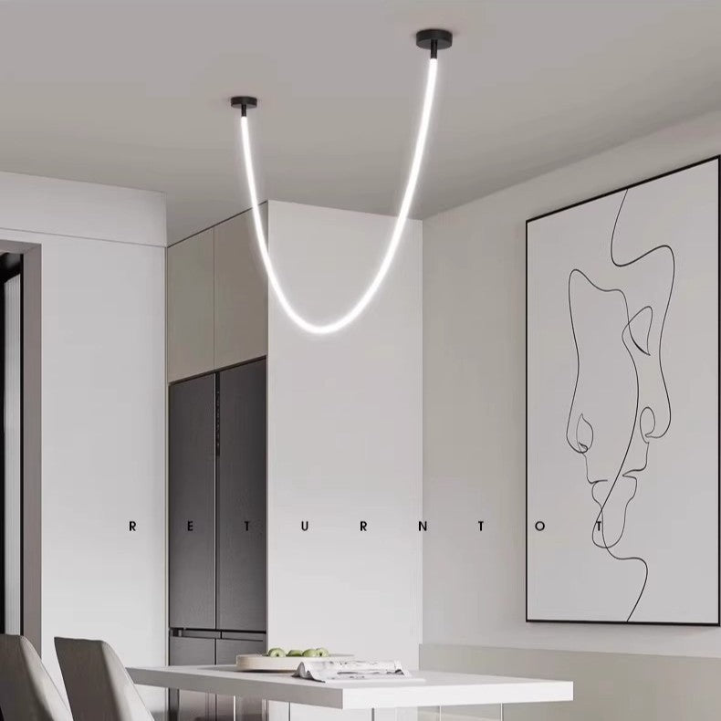 Modern LED Linear Chandelier - Minimalist Hanging Pendant Light with 3 Colour Lighting for Dining Room & Living Room