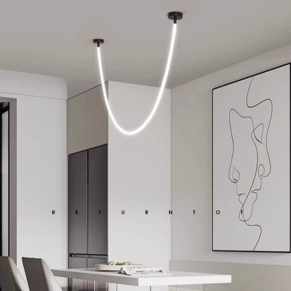 Modern LED Linear Chandelier - Minimalist Hanging Pendant Light with 3 Colour Lighting for Dining Room & Living Room