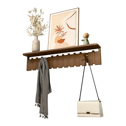 Solid Wood Piano Key Wall Hook Rack with Shelf - Entryway Coat & Key Organiser