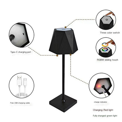 Touch Control Rechargeable Table Lamp–Modern LED Bedside Lamp with Device Charging
