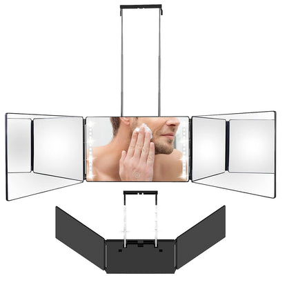 Folding Three-Way Vanity Mirror–Portable 3-Sided Makeup Mirror with Optional LED Lighting